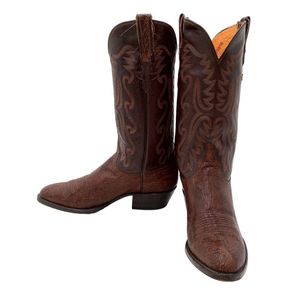 Vintage Lucchese Cowboy Boots Brown Exotic Leather Mens 8.5 D Custom Western main image 8
